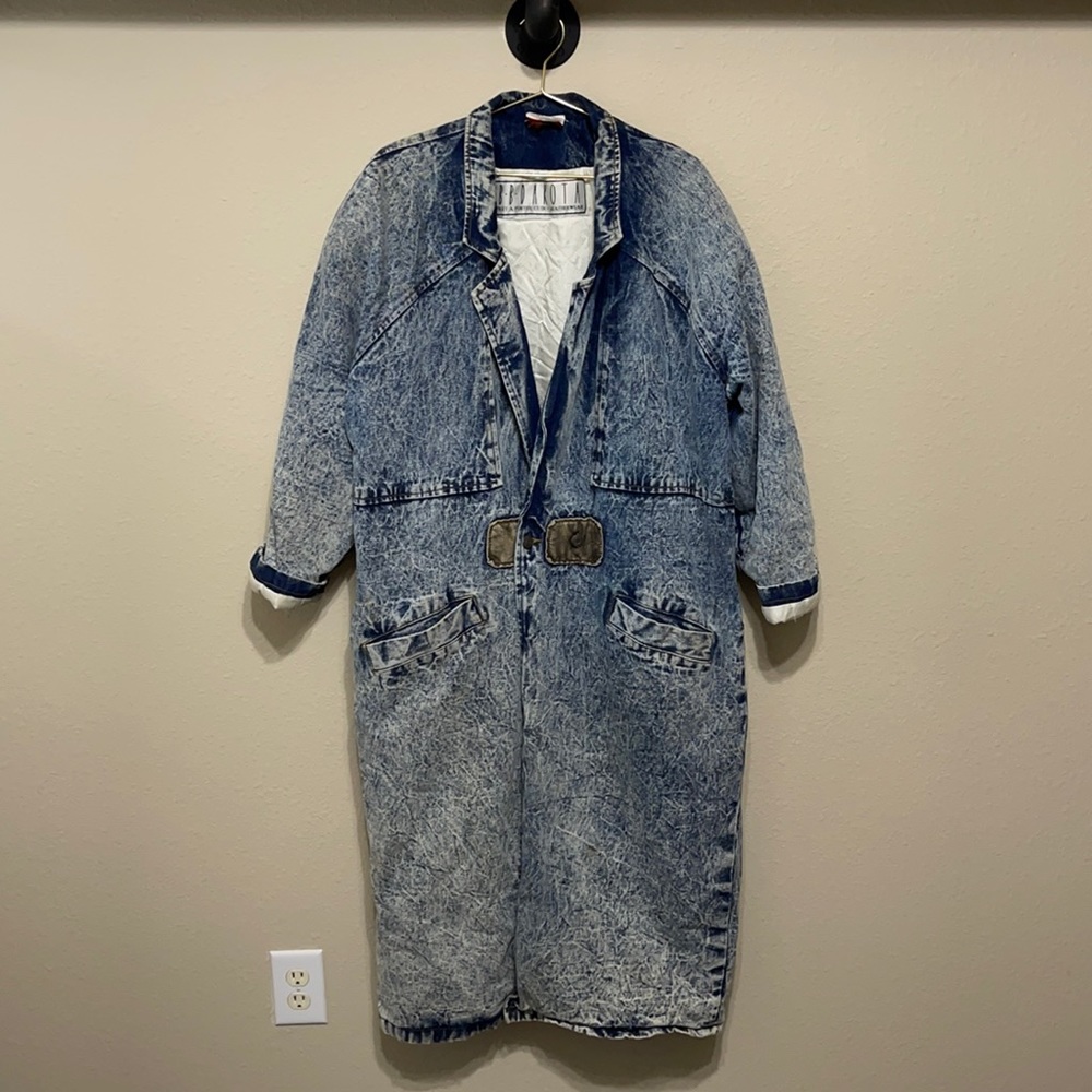 BB Dakota Vintage Acid Wash Denim Long Coat Sz L